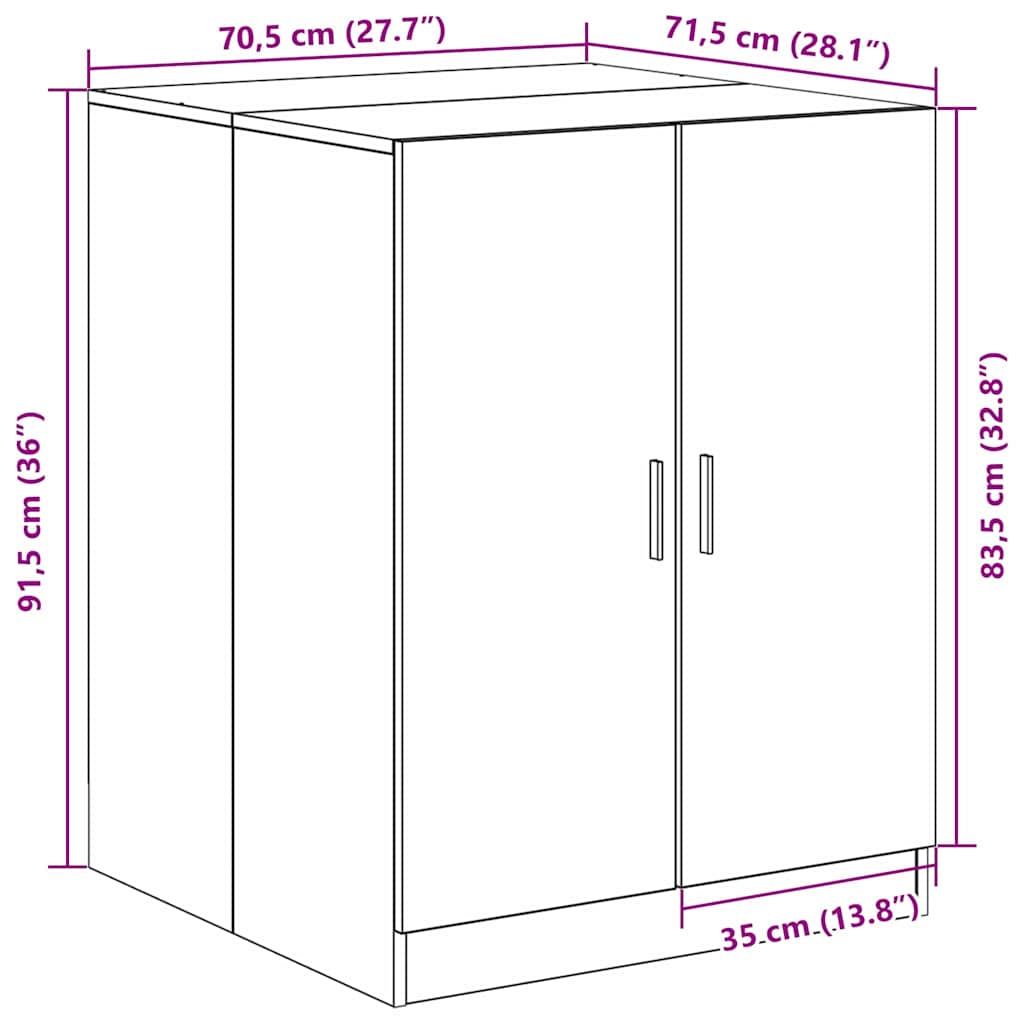 Armario para lavadora Roble Negro 70,5 x 71,5 x 91,5 cm