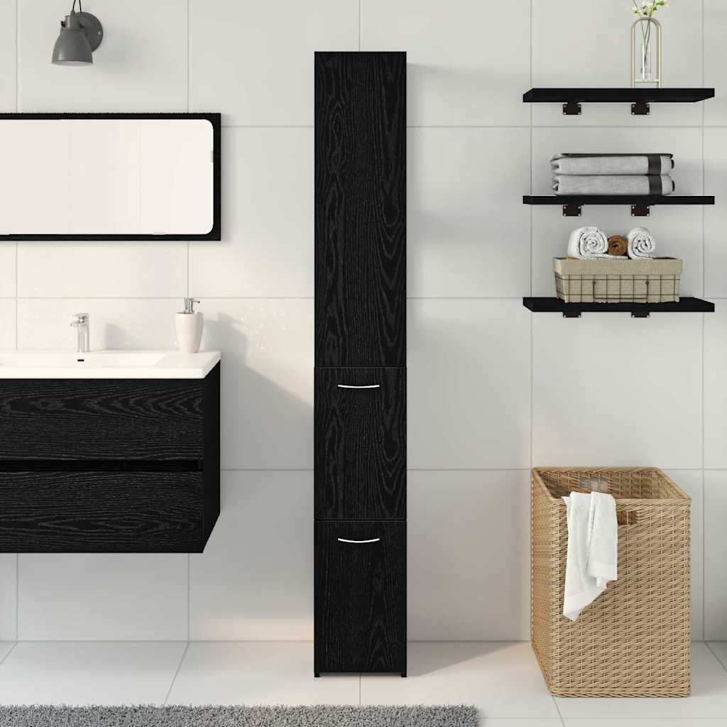 Gabinete de Baño con cajón Roble Negro 25 x 25 x 170 cm