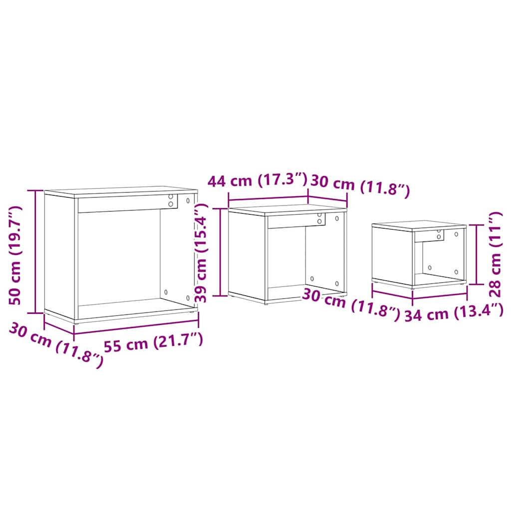 Mesa Nido 3 pcs Roble Negro Madera de ingeniería