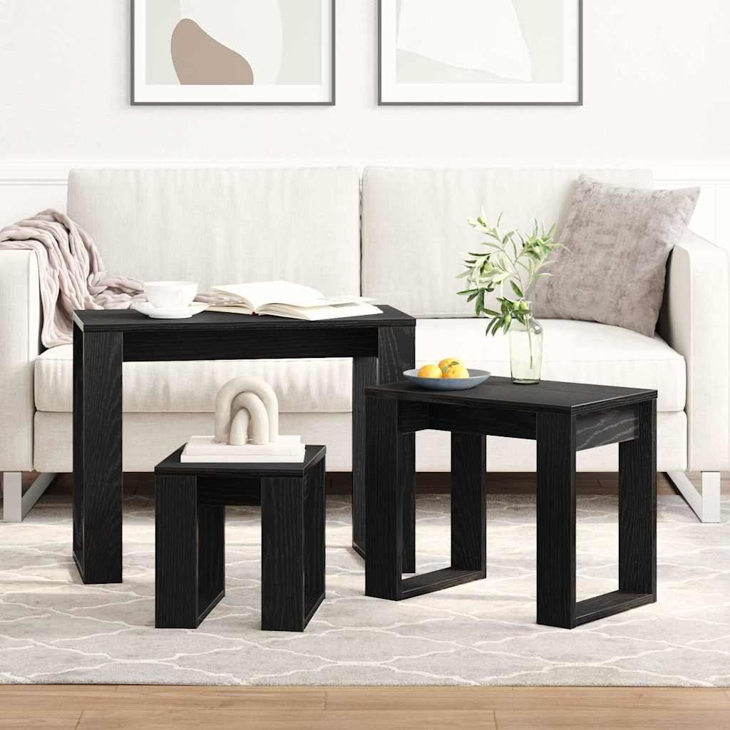Mesas Nido 3 pcs Roble Negro Madera contrachapada