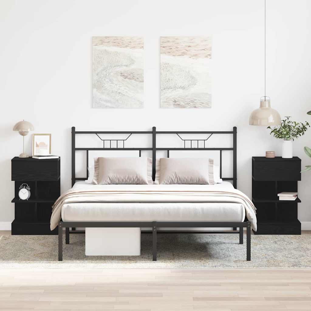 Armario de Noche con cajón 2 pcs Roble Negro 40 x 35 x 65 cm