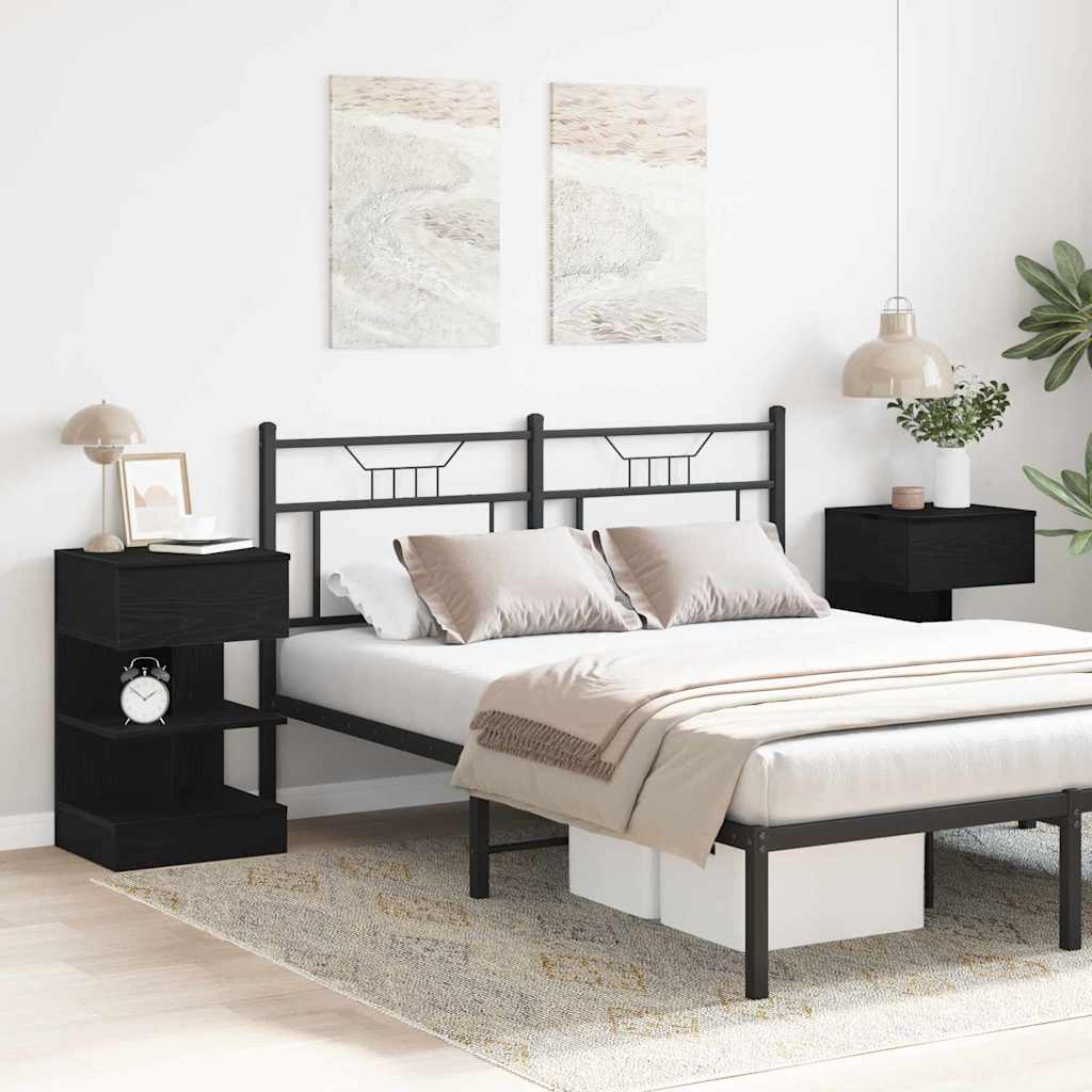 Armario de Noche con cajón 2 pcs Roble Negro 40 x 35 x 65 cm