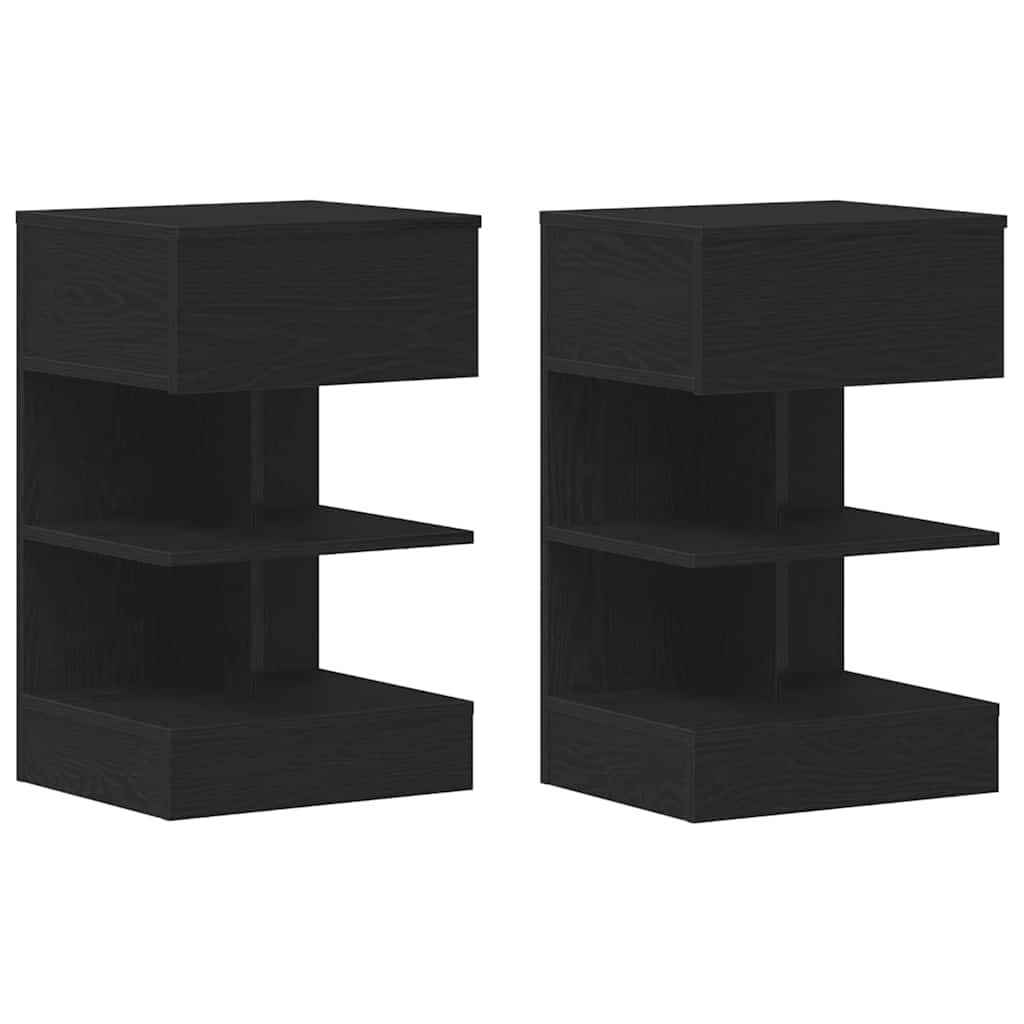 Armario de Noche con cajón 2 pcs Roble Negro 40 x 35 x 65 cm