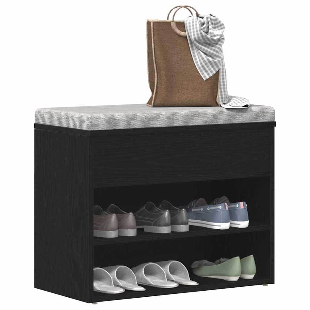 Banco para zapatos con estante Roble Negro 60 x 30 x 45 cm