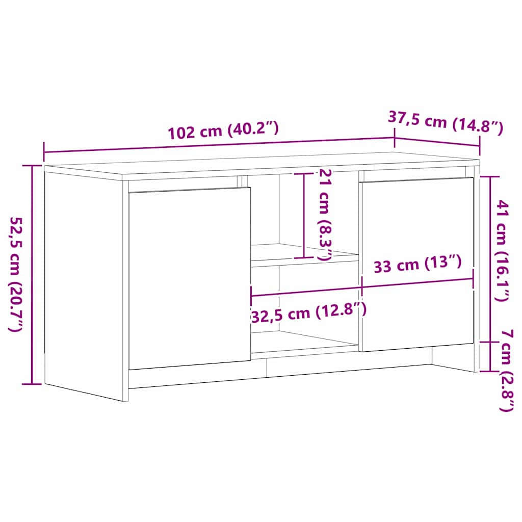 Gabinete de TV Roble Negro 102 x 37,5 x 52,5 cm