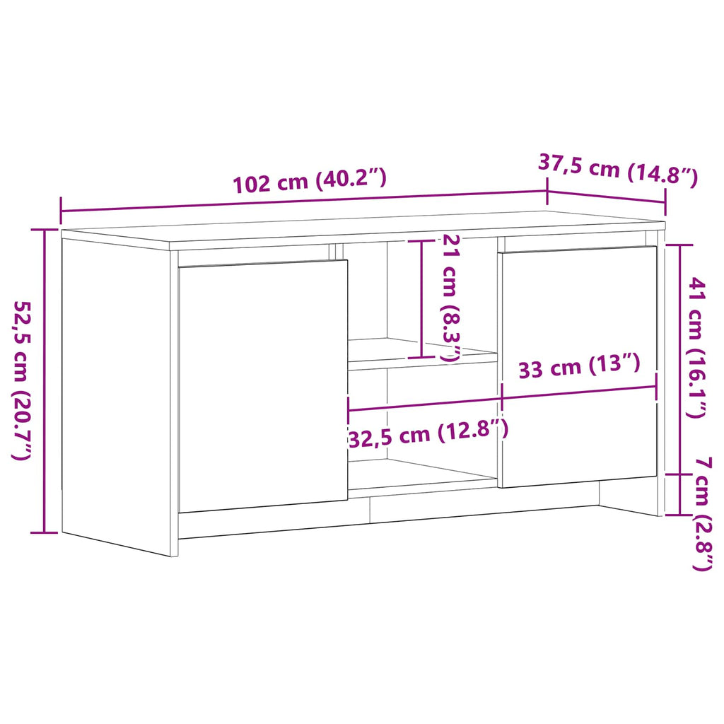 Gabinete de TV Roble Negro 102 x 37,5 x 52,5 cm