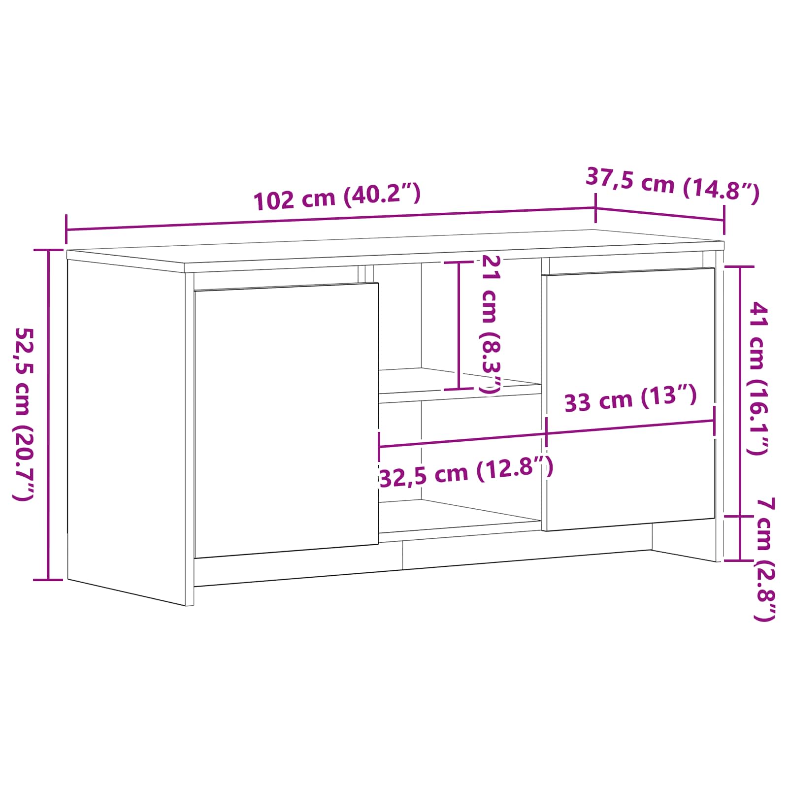 Gabinete de TV Roble Negro 102 x 37,5 x 52,5 cm