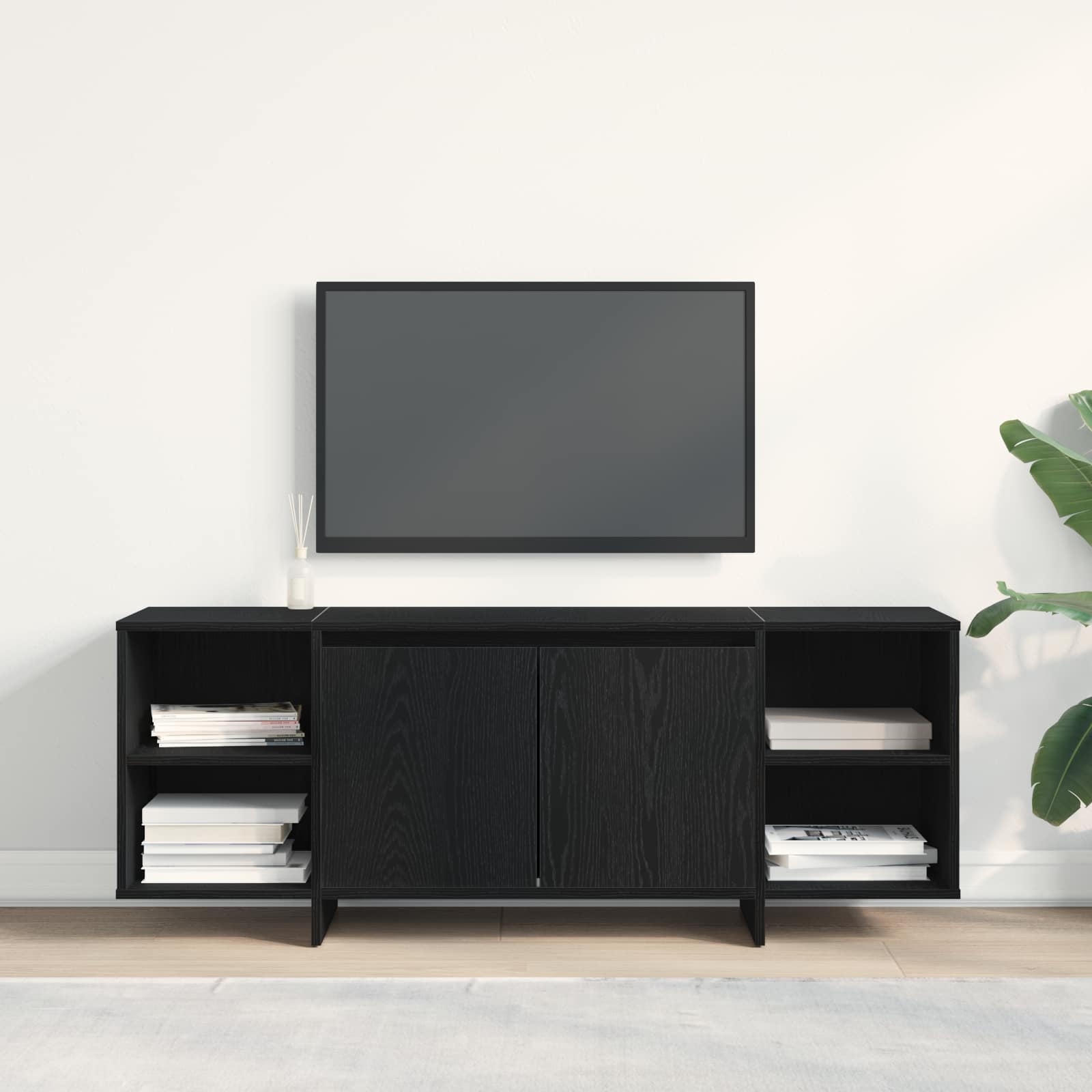 Mueble de TV 130 x 35 x 50 cm Roble Negro Madera de ingeniería