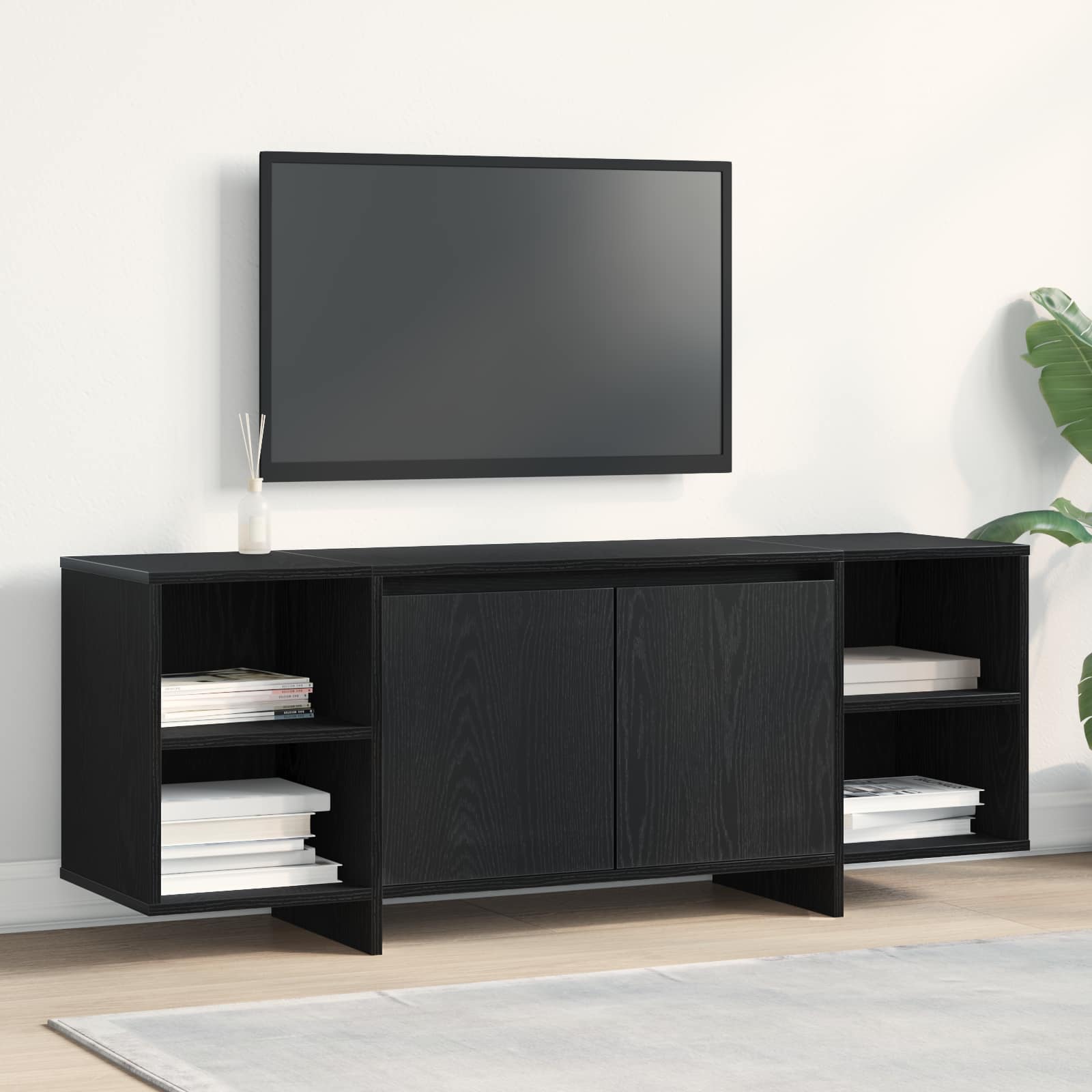 Mueble de TV 130 x 35 x 50 cm Roble Negro Madera de ingeniería