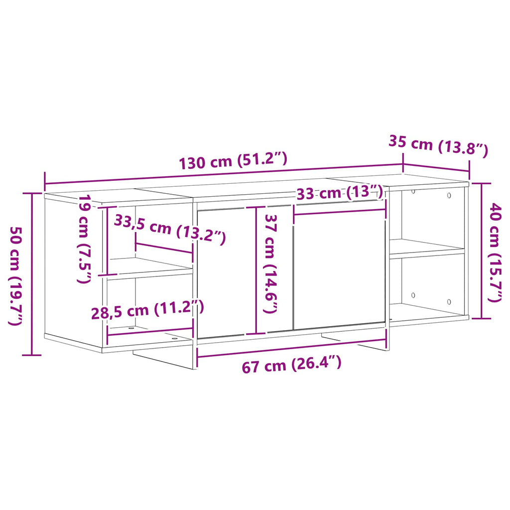 Mueble de TV 130 x 35 x 50 cm Roble Negro Madera de ingeniería