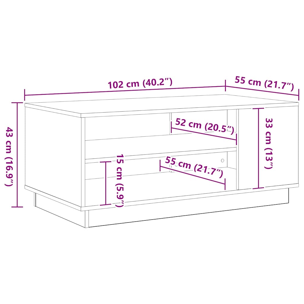 Mesa de Café Roble Negro 102 x 55 x 43 cm Madera de ingeniería