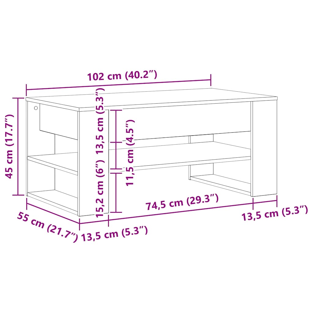 Mesa de Café Roble artesanal 102 x 55 x 45 cm