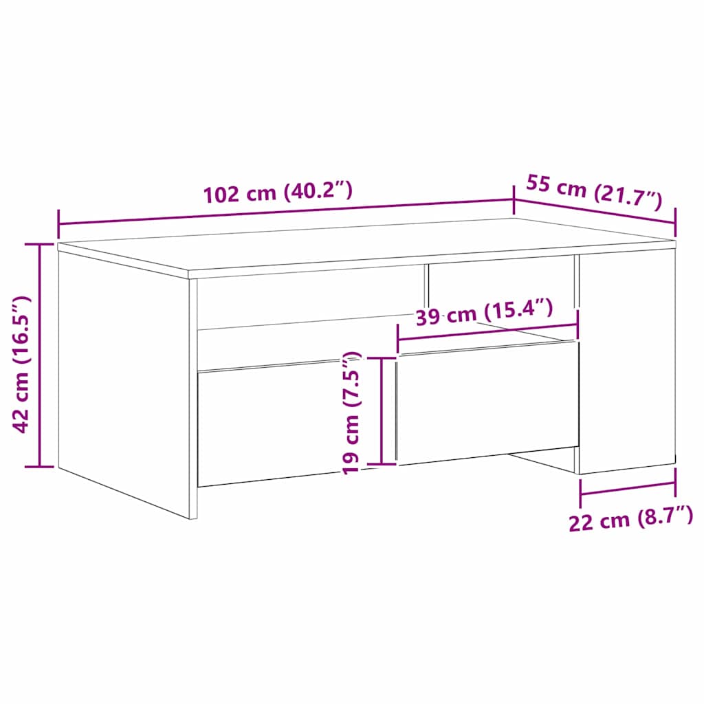 Mesa de Café con cajón Madera envejecida 102 x 55 x 43,5 cm