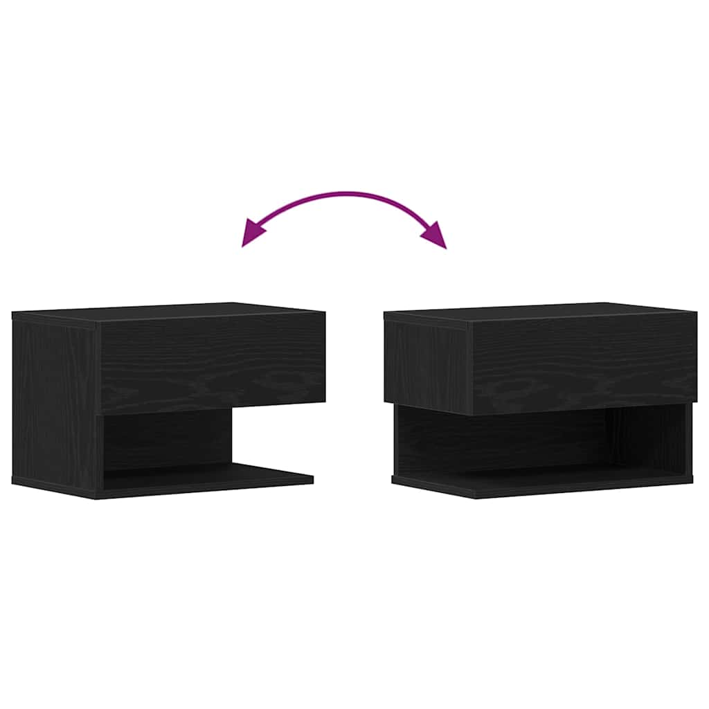 Armario de Noche con cajón 2 pcs Roble Negro 46 x 30 x 30 cm