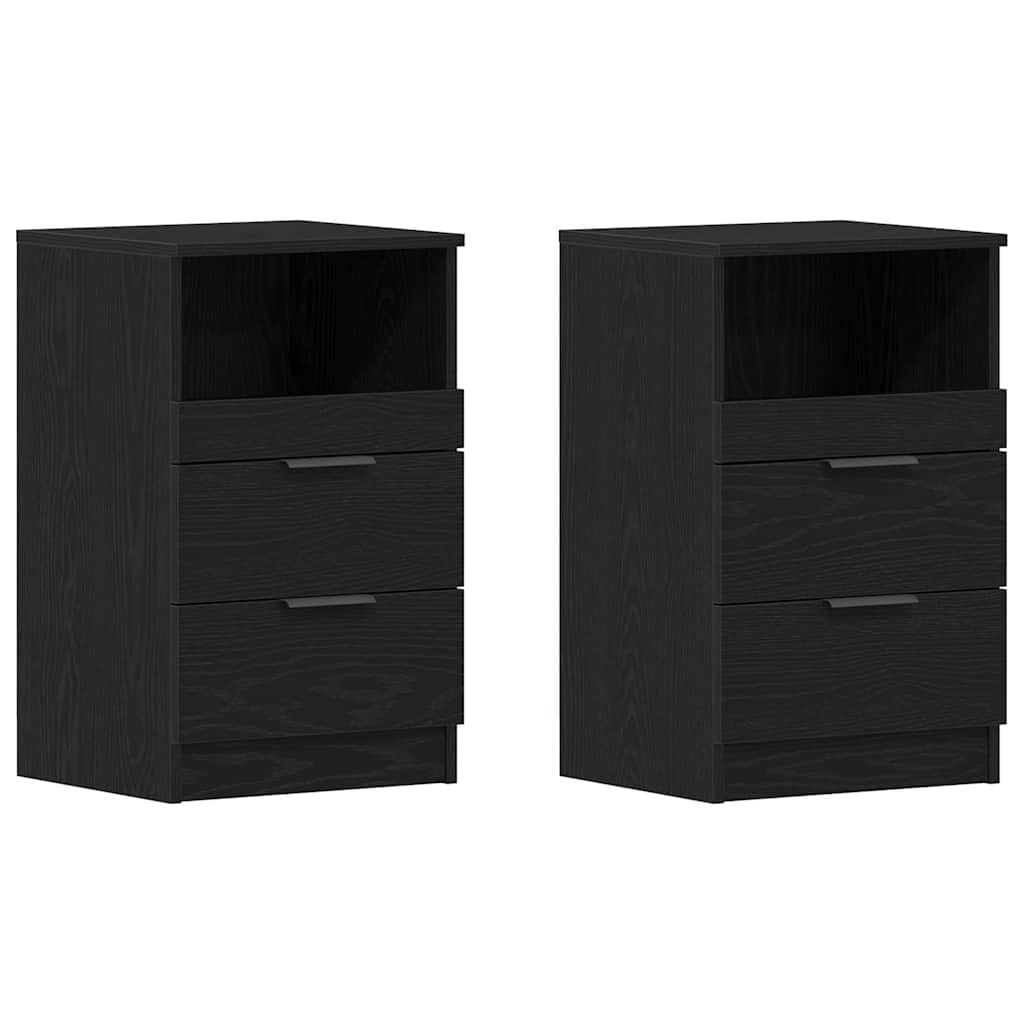 Armario de Noche con cajón 2 pcs Roble Negro 40 x 35 x 65 cm