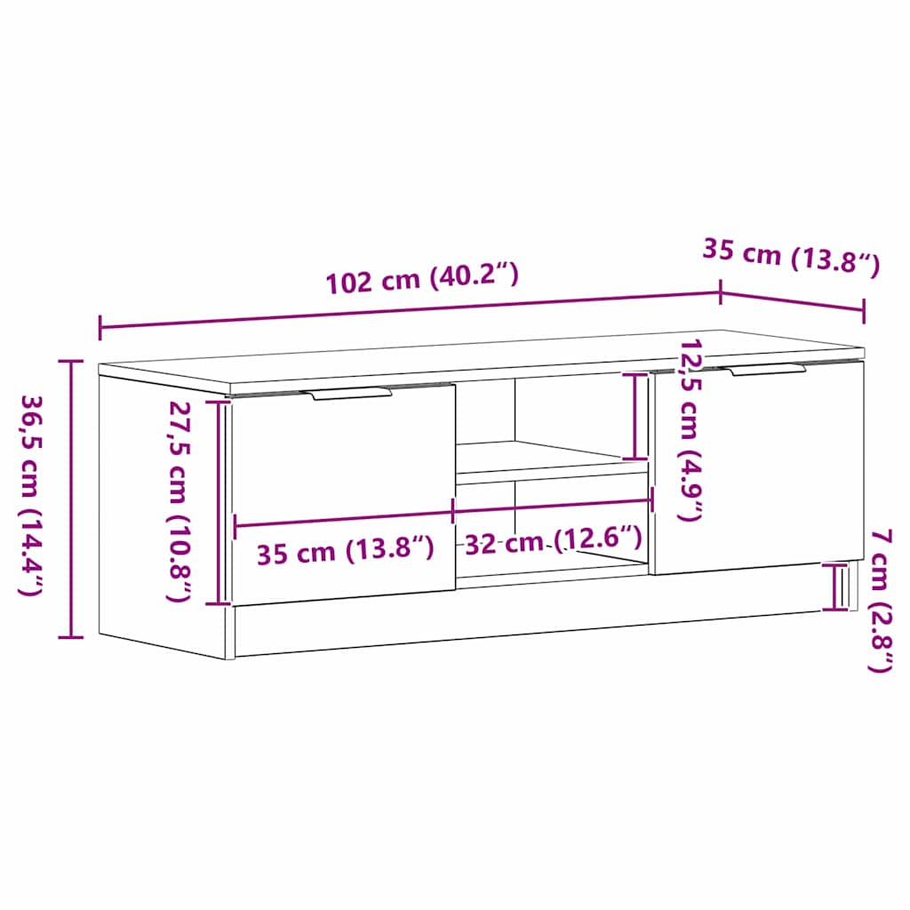 Gabinete de TV Roble Negro 102 x 32 x 35.5 cm
