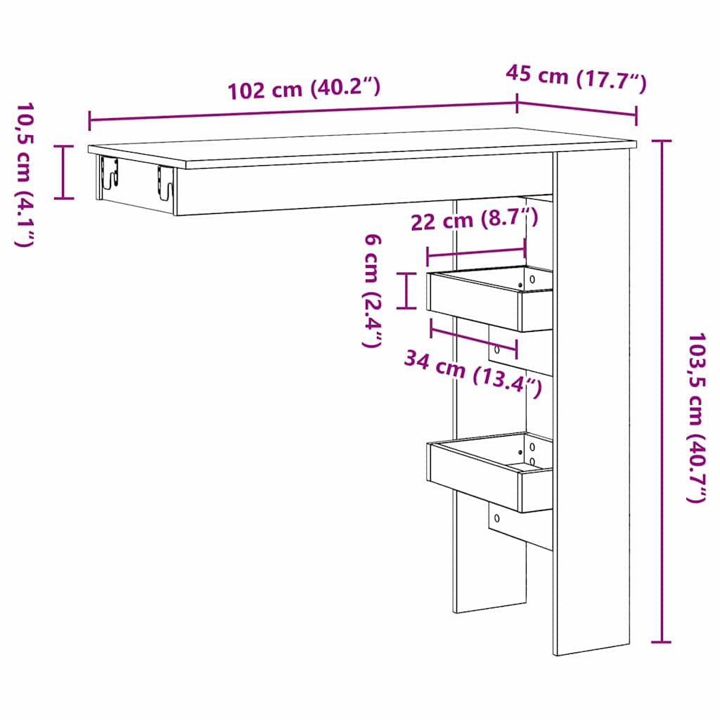 Mesa de Bar de Pared Roble Negro 102 x 45 x 103,5 cm