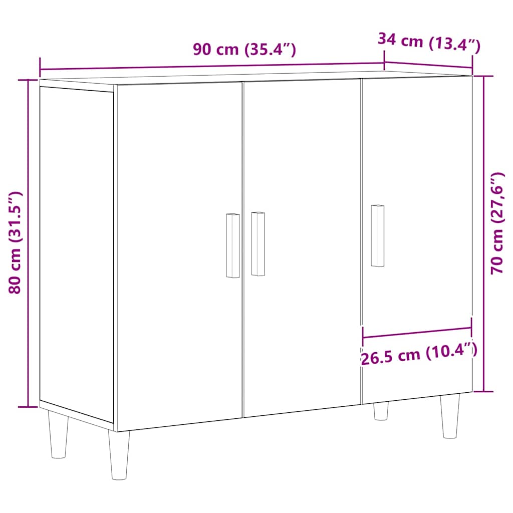 Aparador Roble Negro 90 x 34 x 80 cm Madera de ingeniería