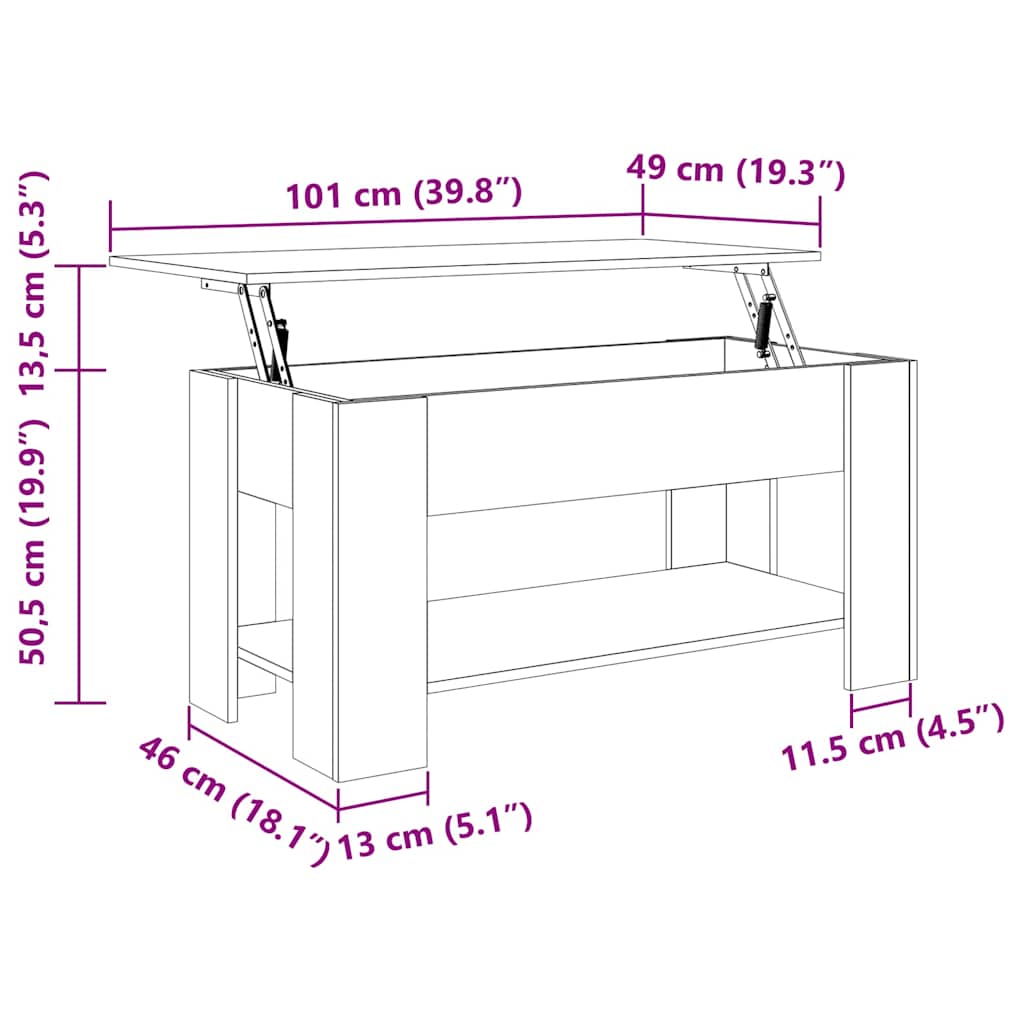 Mesa de Café Roble negro 101 x 49 x 52 cm Madera contrachapada