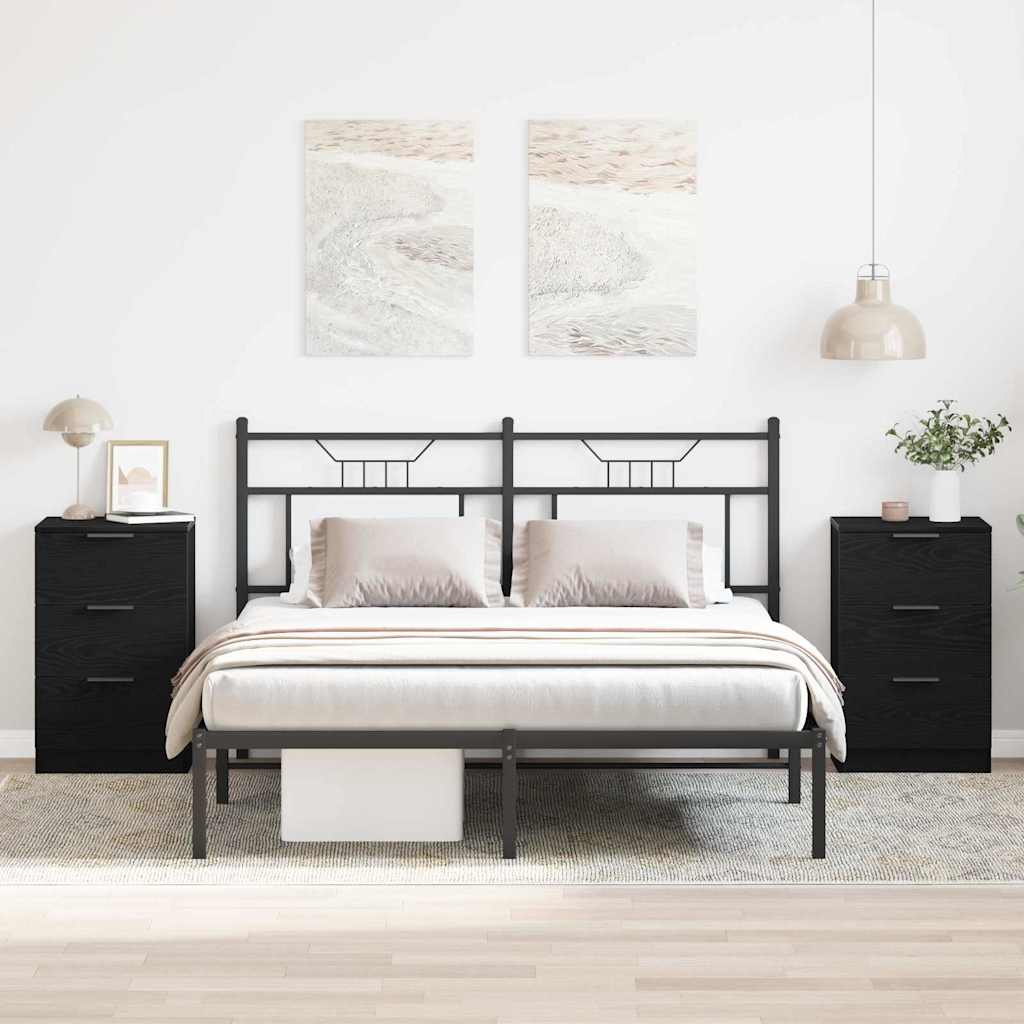 Armario de Noche con cajón 2 pcs Roble Negro 40 x 65 x 65 cm