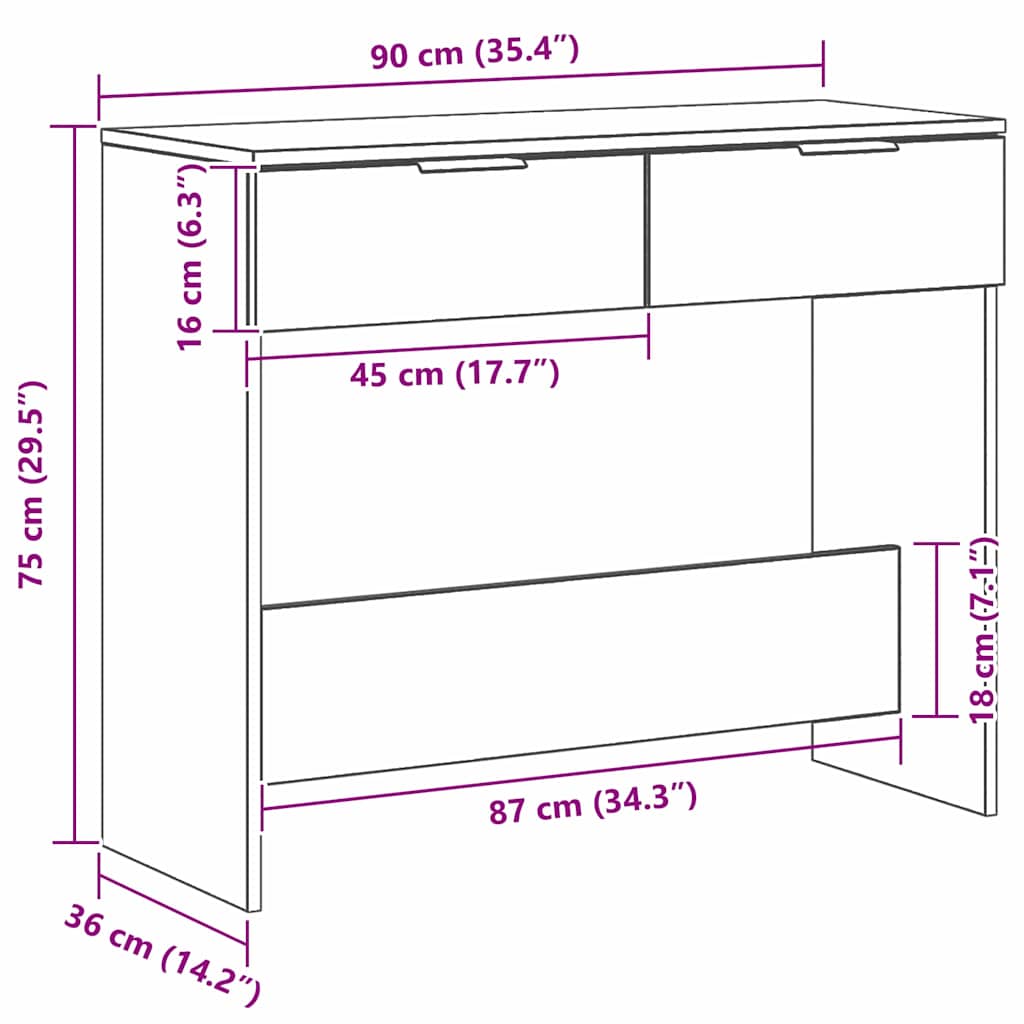 Mesa Consola Roble Negro 30 x 36 x 75 cm Madera de ingeniería