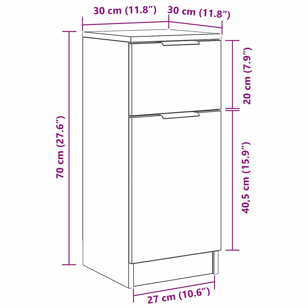 Vitrina 2 pcs Roble Negro 30 x 30 x 70 cm Madera contrachapada