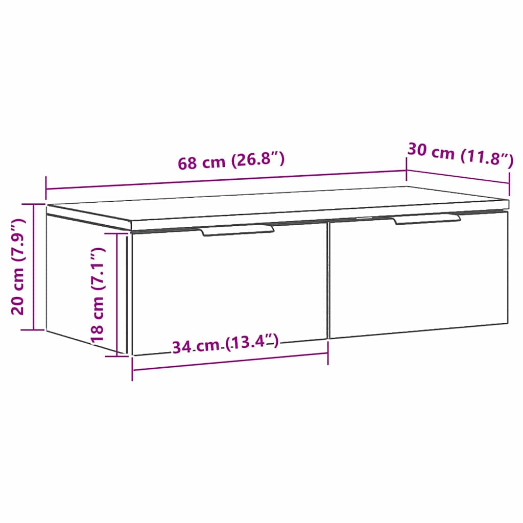 Mueble de pared con cajón Roble Negro 68 x 30 x 20 cm