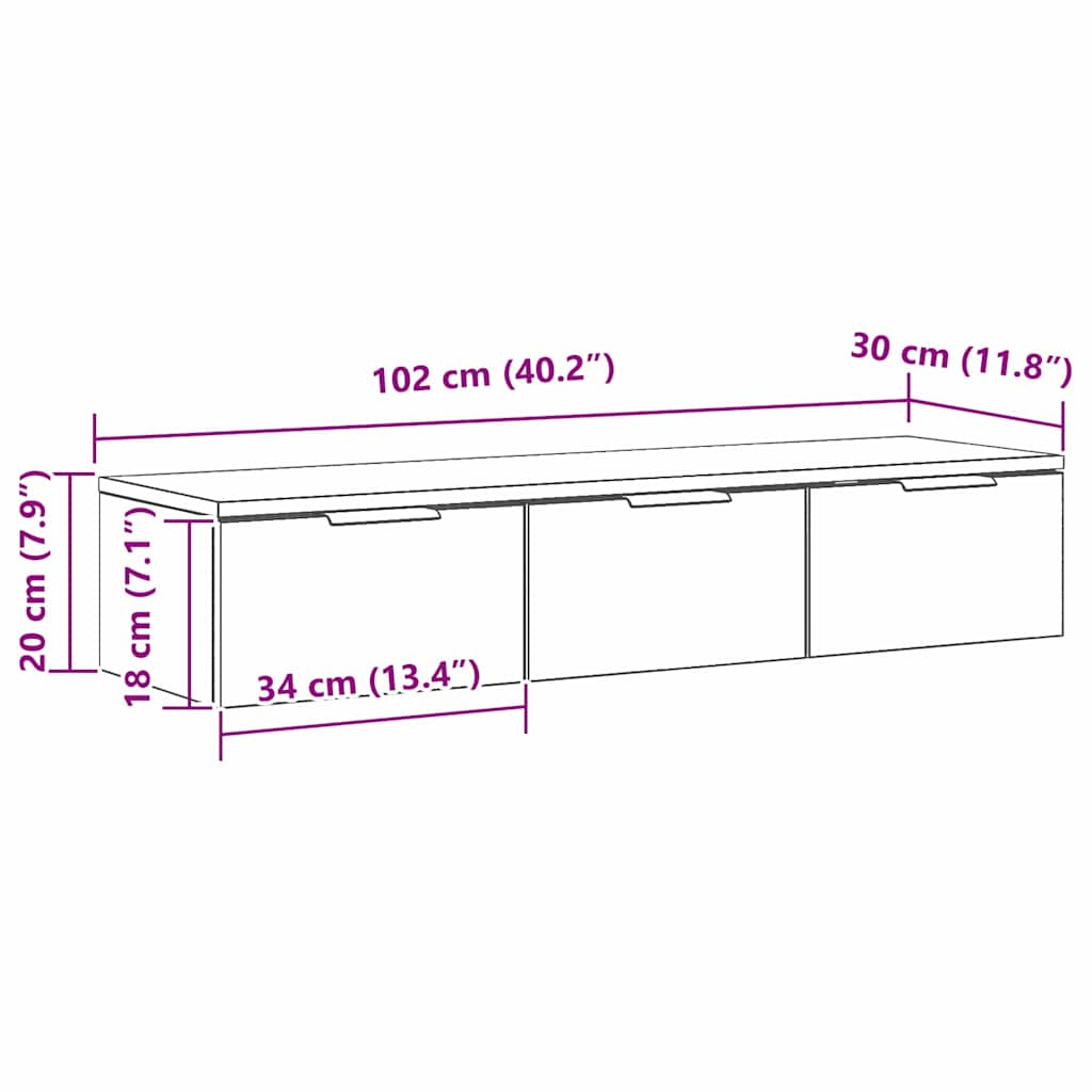 Mueble de pared con cajón Roble Negro 102 x 30 x 20 cm