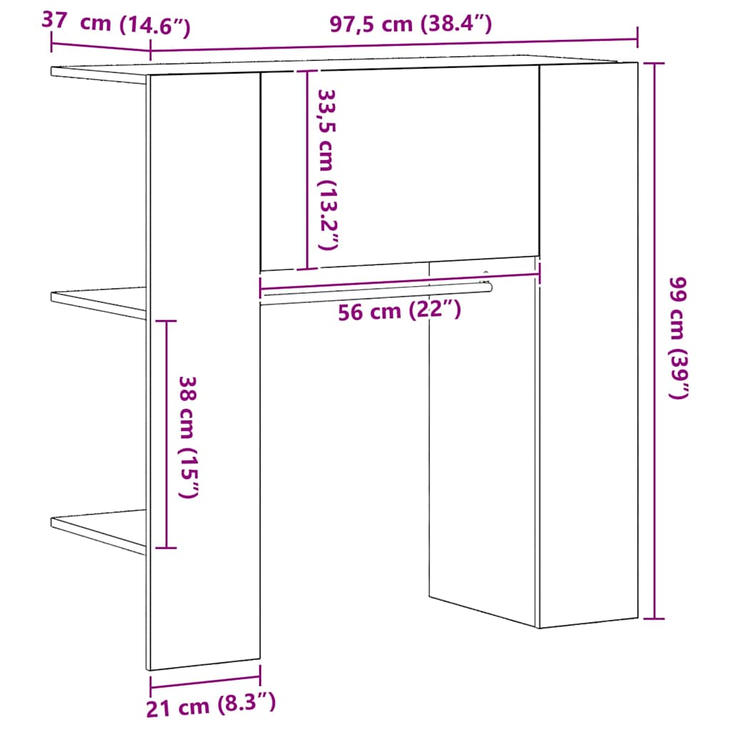 Gabinete de pasillo con estante Roble Negro 97,5 x 37 x 99 cm
