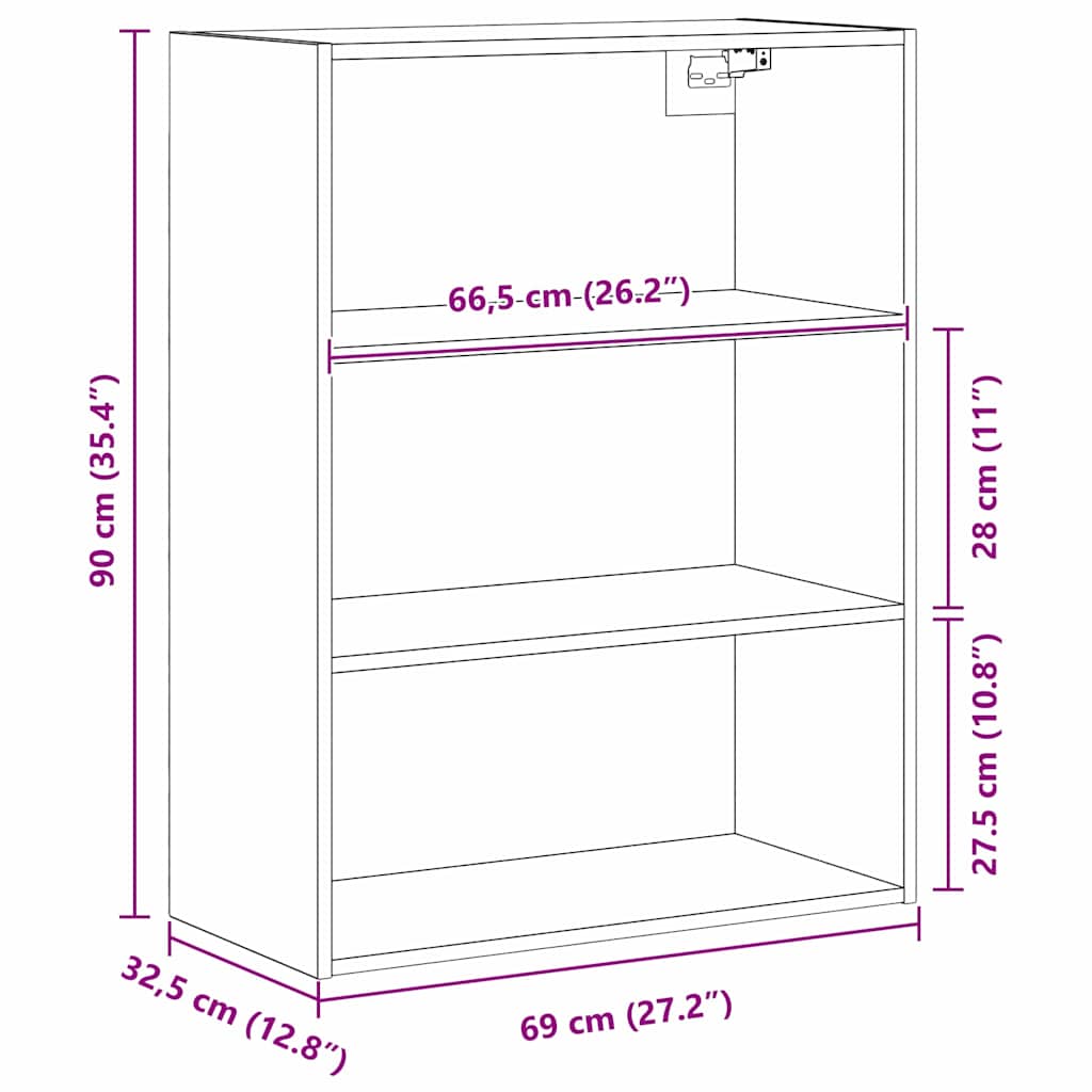 Armario de pared colgante Roble Negro 69,5 x 32,5 x 90 cm