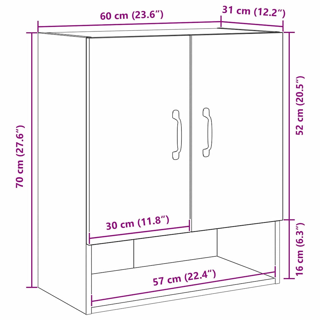 Mueble de pared Montaje en la pared Roble Negro 60 x 30 x 70 cm