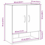 Mueble de pared Montaje en la pared Roble Negro 60 x 30 x 70 cm