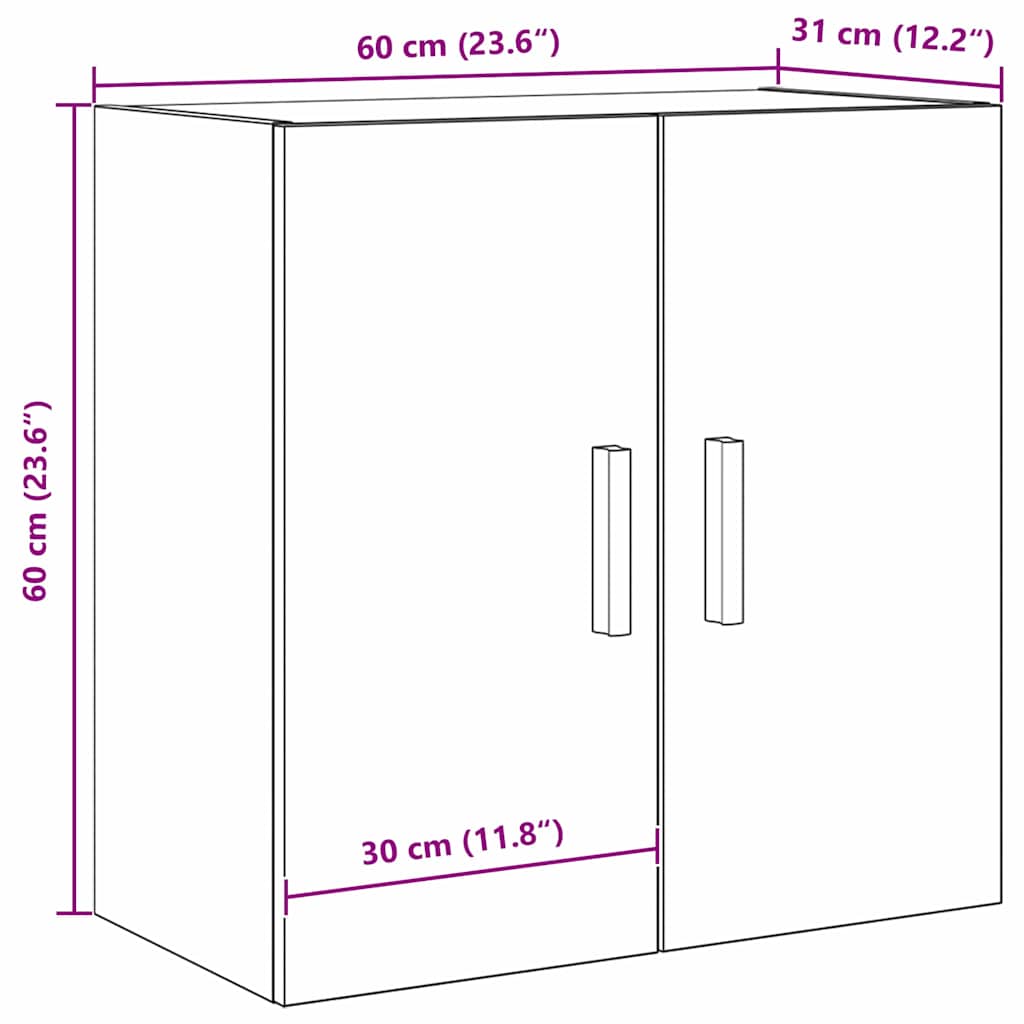 Mueble de pared Montaje en la pared Roble Negro 60 x 30 x 60 cm