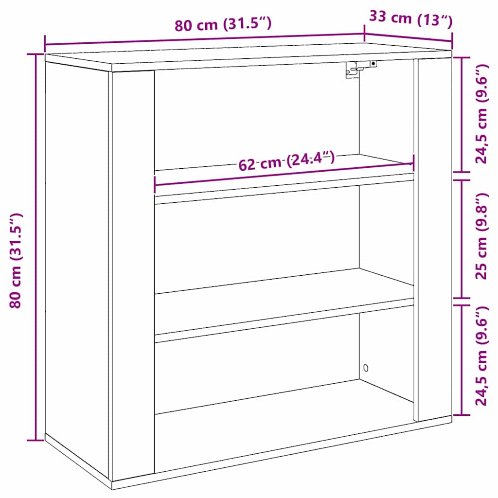 Mueble de pared con estante Roble Negro 80 x 33 x 80 cm