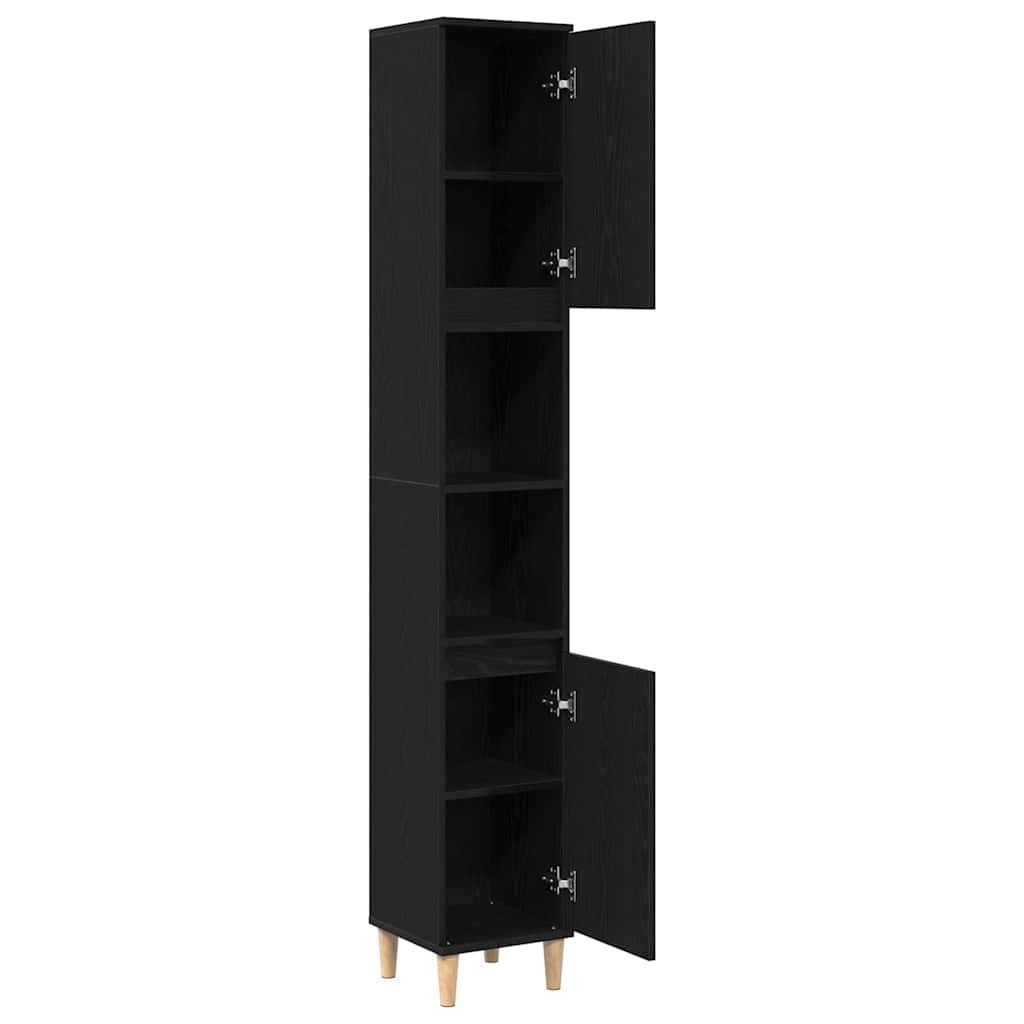 Gabinete de Baño con estante Roble Negro 30 x 30 x 190 cm