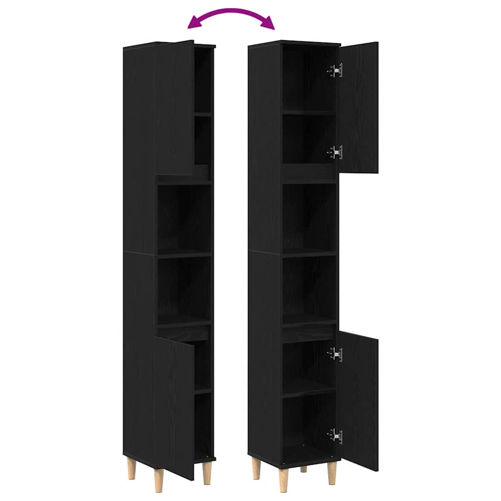 Gabinete de Baño con estante Roble Negro 30 x 30 x 190 cm