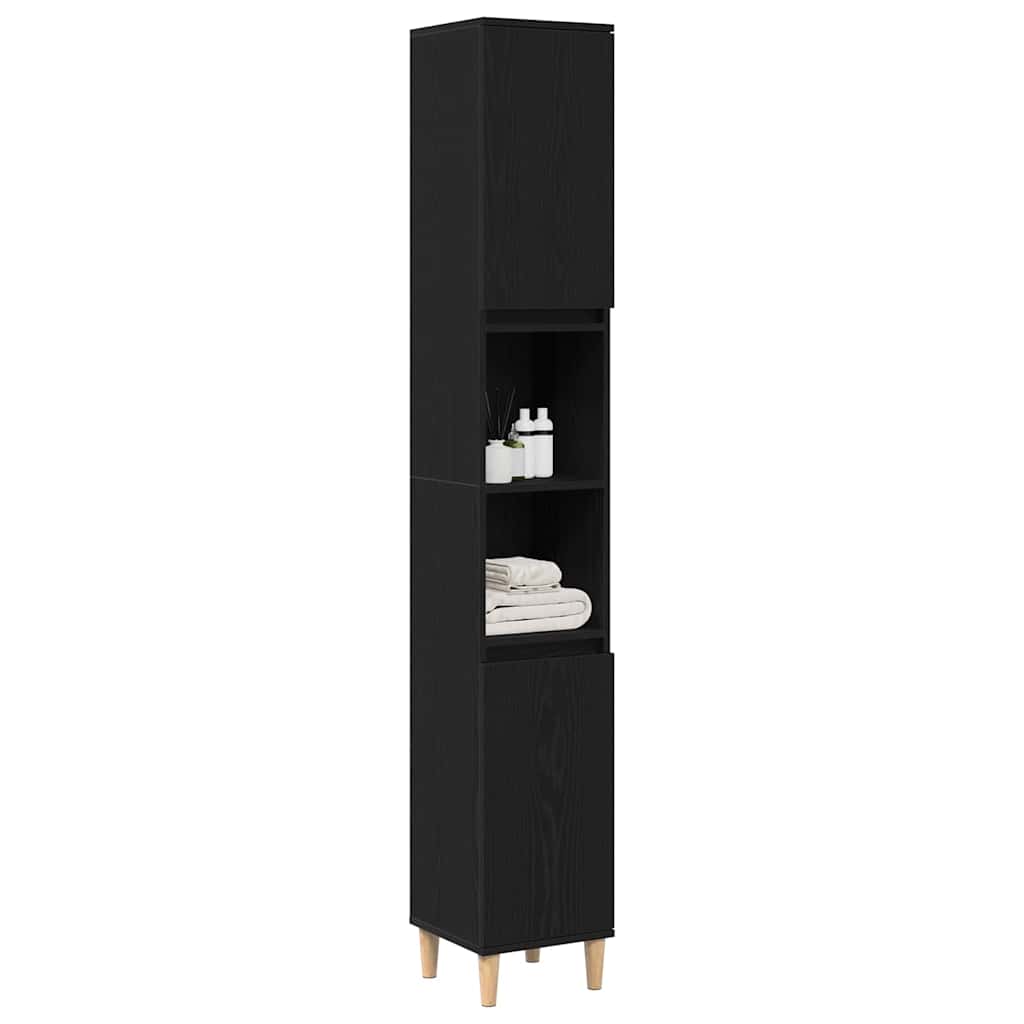 Gabinete de Baño con estante Roble Negro 30 x 30 x 190 cm
