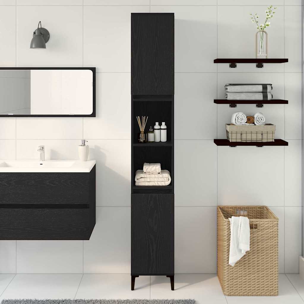 Gabinete de Baño con estante Roble Negro 30 x 30 x 190 cm