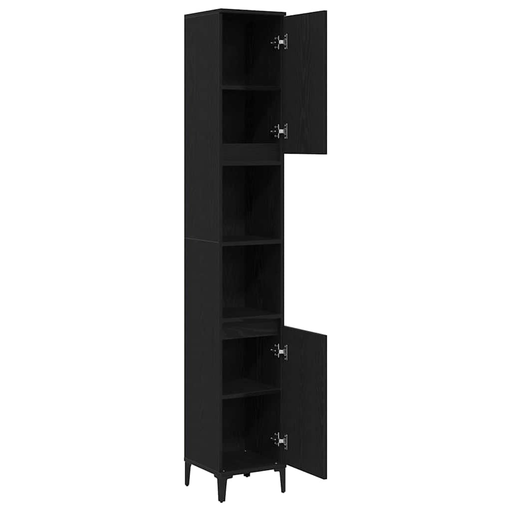 Gabinete de Baño con estante Roble Negro 30 x 30 x 190 cm