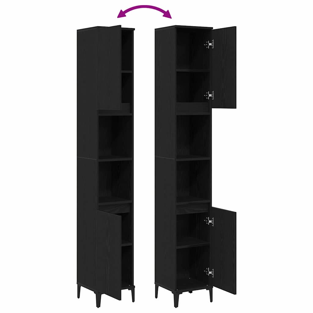 Gabinete de Baño con estante Roble Negro 30 x 30 x 190 cm