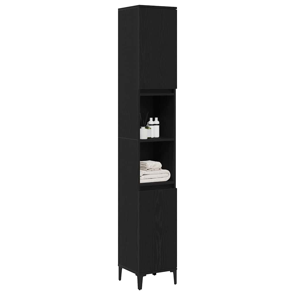 Gabinete de Baño con estante Roble Negro 30 x 30 x 190 cm