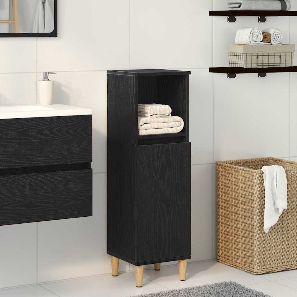 Armario de Baño con estante Roble Negro 30 x 30 x 100 cm