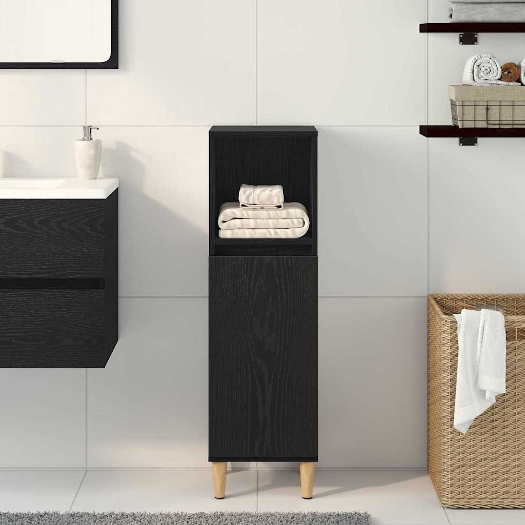 Armario de Baño con estante Roble Negro 30 x 30 x 100 cm