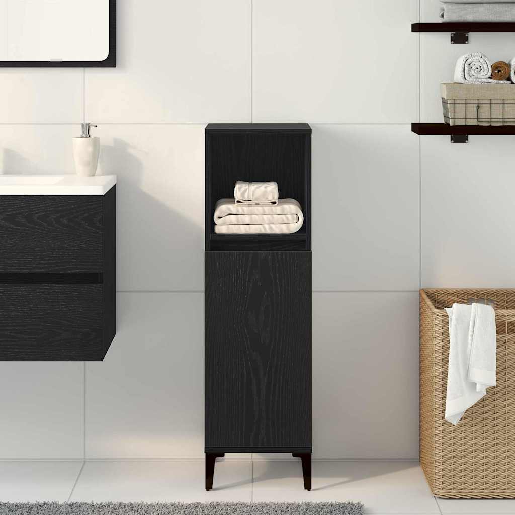 Gabinete de Baño con estante Roble Negro 30 x 30 x 100 cm