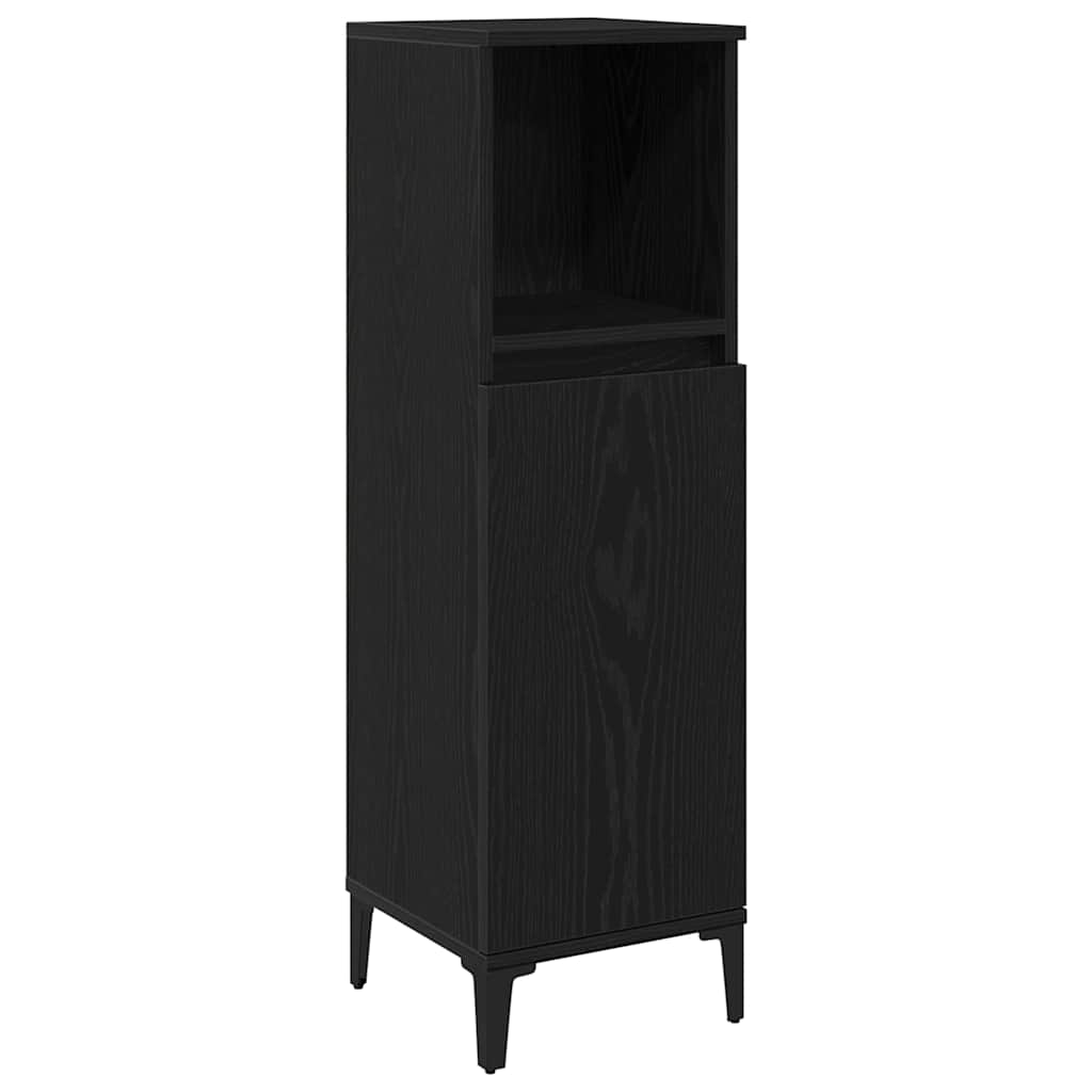 Gabinete de Baño con estante Roble Negro 30 x 30 x 100 cm