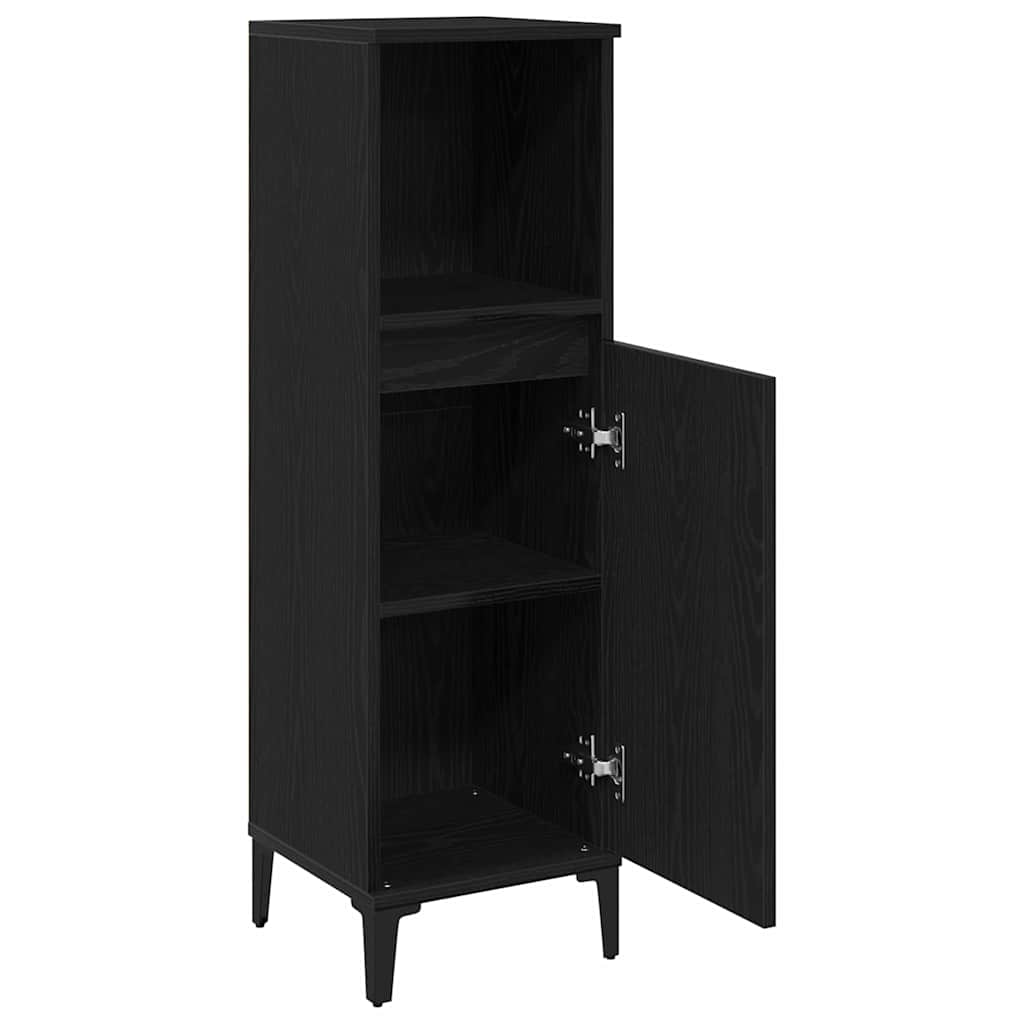 Gabinete de Baño con estante Roble Negro 30 x 30 x 100 cm