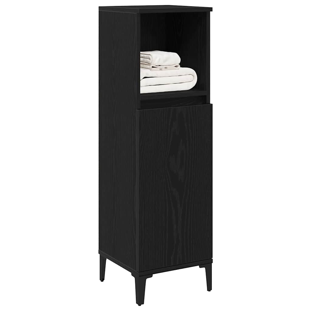 Gabinete de Baño con estante Roble Negro 30 x 30 x 100 cm