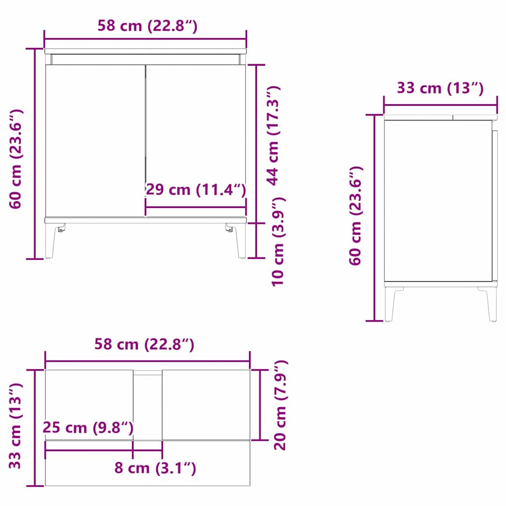 Gabinete de Lavabo para Baño Roble Negro 58 x 33 x 60 cm