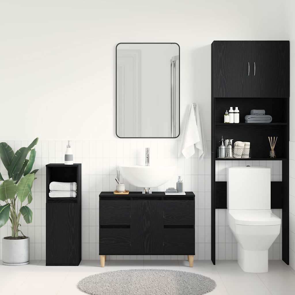 Gabinete de Lavabo para Baño Roble Negro 80 x 33 x 60 cm