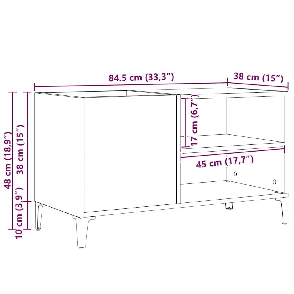 Mueble para discos de vinilo Roble Negro 84,5 x 38 x 48 cm